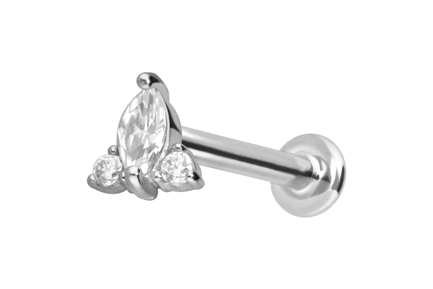 14 Karat Gold Labret Piercing mit Push Fit MOISSANIT-BLUME